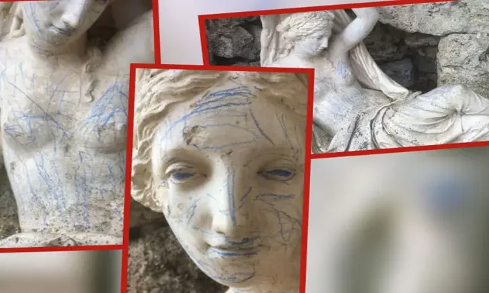 Niños ‘vandalizan’ esculturas que fueron conservadas por siglos