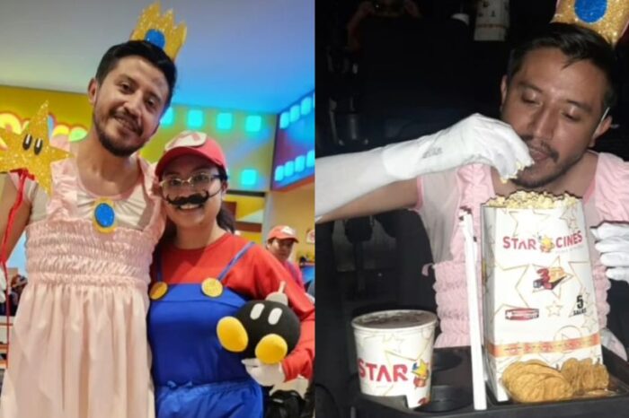 Esposos celebran aniversario; él se disfraza de princesa Peach y ella de Mario Bros