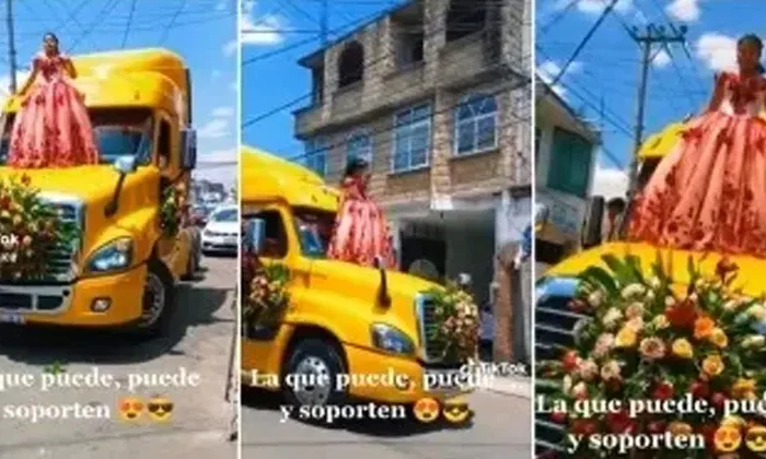 Quinceañera se hace viral por llegar en tráiler a su fiesta