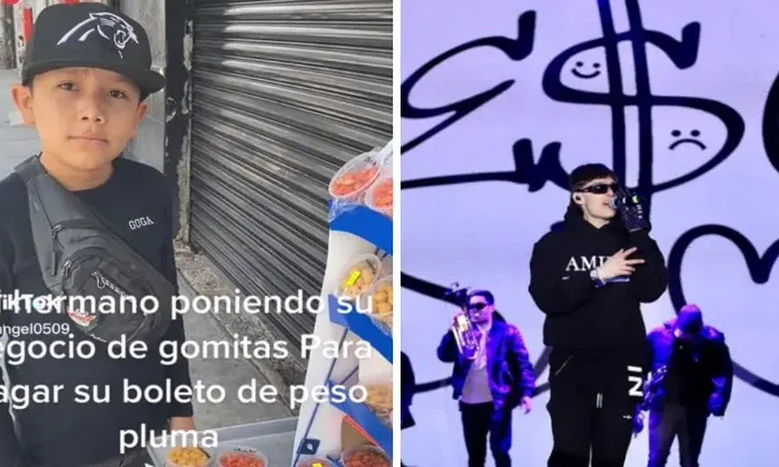 Niño vende gomitas para juntar dinero y poder ver a Peso Pluma