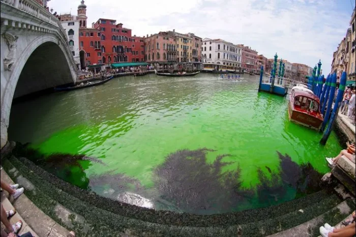 Agua de Venecia amanece verde fosforescente