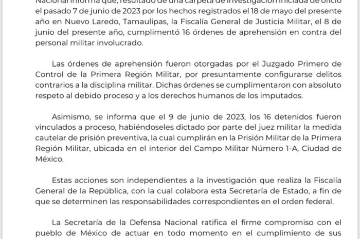 A prisión 16 militares involucrados en ejecución extrajudicial de 5 civiles en Nuevo Laredo.