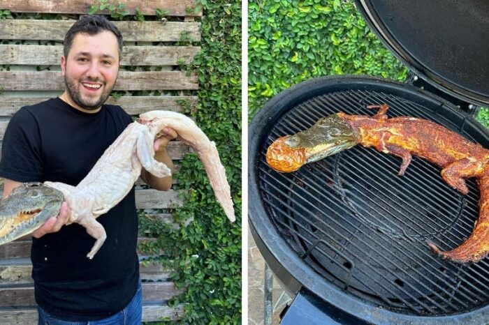 Critican en redes sociales a influencer regio por asar un cocodrilo