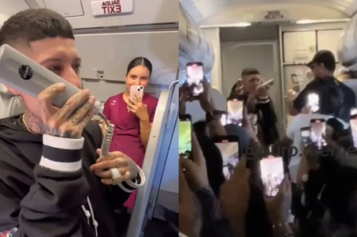 Santa Fe Klan da 'concierto' privado a pasajeros a medio vuelo