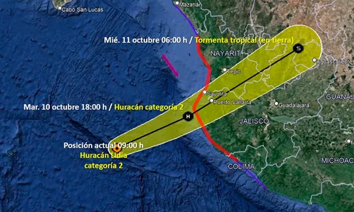 Lidia ya es huracán categoría 2; se esperan lluvias en 10 Estados