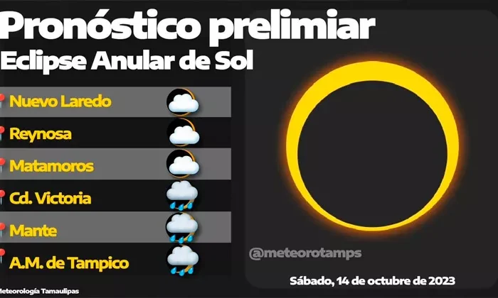 Frente frío haría menos visible el eclipse en Tamaulipas