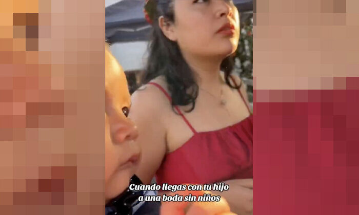 Papás llevan a su bebé a una boda y los corren