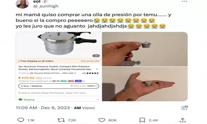 Compra una olla de presión por Temu y recibe una de juguete