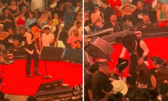 Christian Nodal a punto de desmayarse en concierto por intenso calor