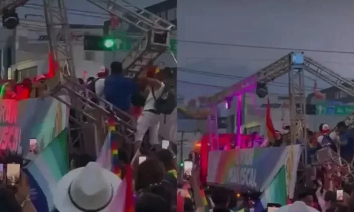 Por poco y se cae escenario de carro alegórico en Monterrey