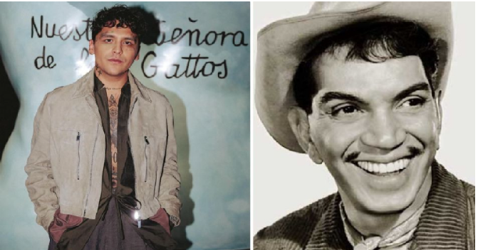 Critican nuevo look de Christian Nodal; dicen que se parece a Cantinflas