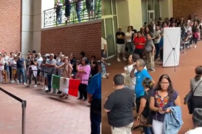 Mexicanos cantan 'Cielito Lindo' en EU mientras esperan largas filas para votar
