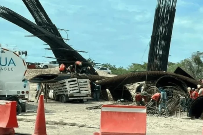 Colapsa estructura del Tren Maya por las lluvias y aplasta un auto en Chetumal