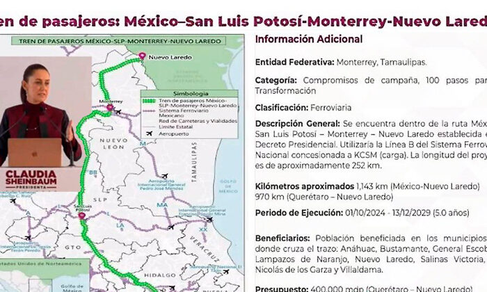 Anuncia Sheinbaum tren a Nuevo Laredo