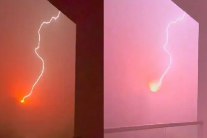 Captan sorprendente caída de un rayo en Cancún tras paso del huracán Milton