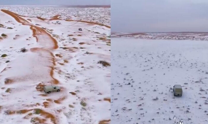 Desierto en Arabia Saudita se cubre de hielo