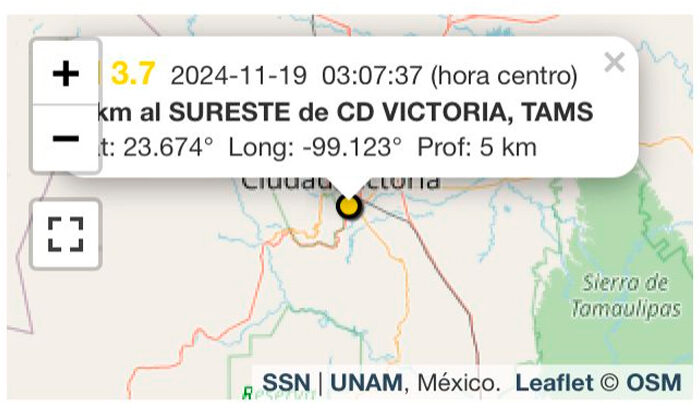 Reportan sismo en Victoria