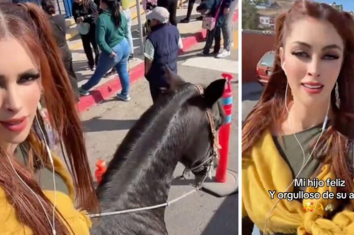 Mamá conquista en TikTok porque va por su hijo a la escuela en caballo