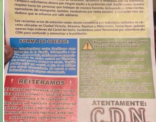 Aparecen volantes en Nuevo Laredo alertando sobre extorsiones telefónicas