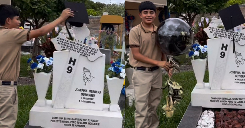 Hasta el cielo: se gradúa de secundaria y lleva su birrete a la tumba de su padre