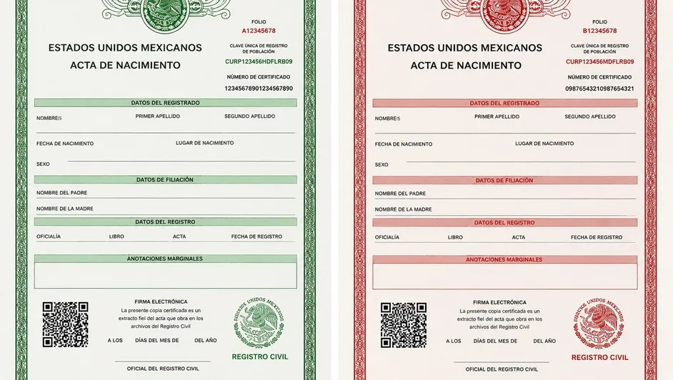 ¿Tu acta de nacimiento es verde o roja? Esto significa cada color y cuál tiene validez