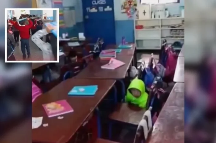 Maestro calma a sus alumnos durante fuerte sismo