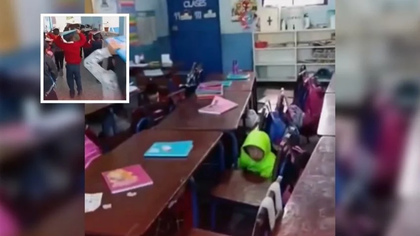 Maestro calma a sus alumnos durante fuerte sismo