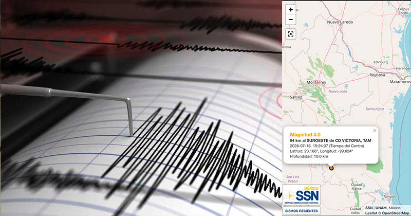 Se registra sismo de 4.0 en Tamaulipas