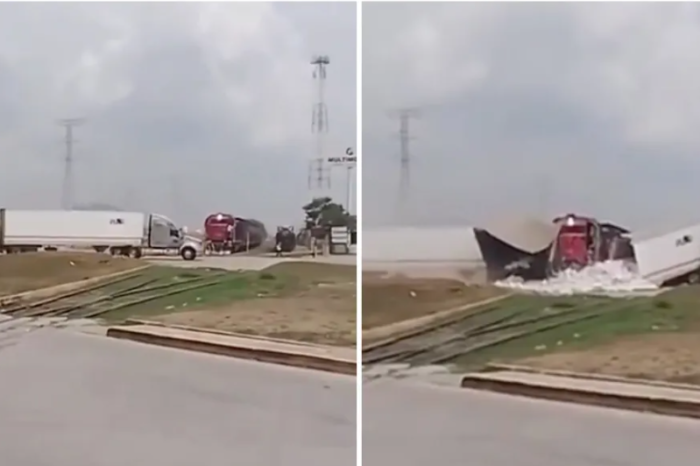 🚨 Tren embiste tráiler con doble remolque en Altamira; carga de garbanzo quedó sobre las vías