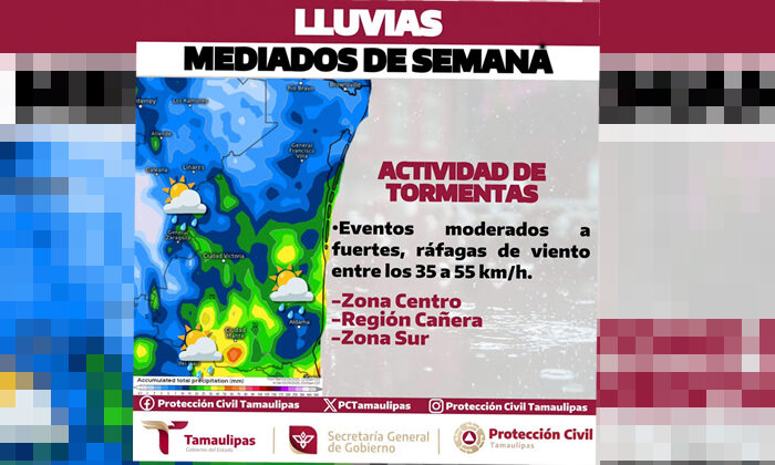Regresan las lluvias a Tamaulipas; prevén precipitaciones de moderadas a fuertes