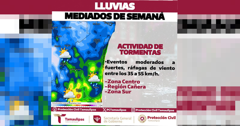 Regresan las lluvias a Tamaulipas; prevén precipitaciones de moderadas a fuertes