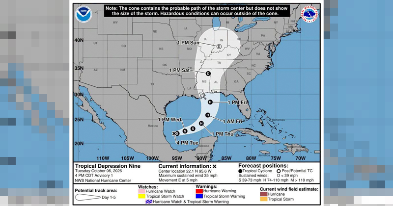 🌧️ Nace la Depresión Tropical Nueve frente a Tamaulipas; se aleja rumbo a EU